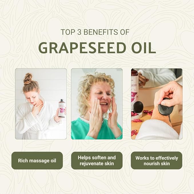 Grapeseed Oil - Pure Grapeseed oil for Skin - 100% Pure Carrier Oil for Hair, Face, and Skin - Direct from EIR Oils in the Beautiful Spanish Countryside (32 oz)