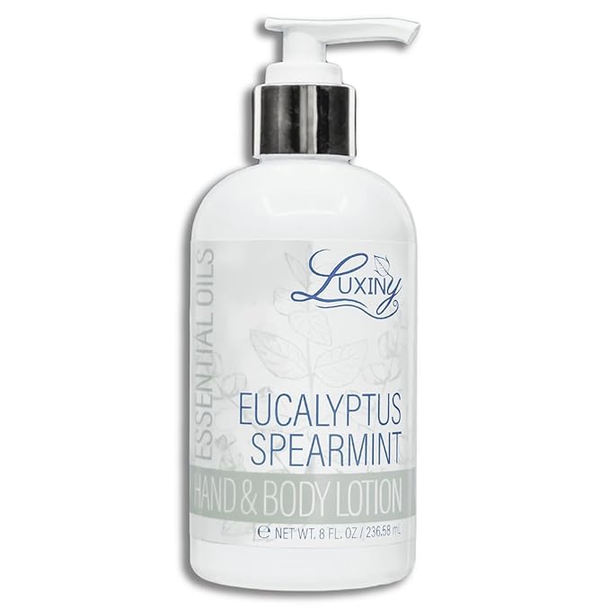 Luxiny Daily Vegan Hand & Body Lotion for Dry Skin,Made with Jojoba Oil & Vitamin E, USA Made, Non Greasy Phthalate/Sulfate/Paraben Free & Cruelty-Free Formula, 8 oz (8 oz, Eucalyptus Spearmint)