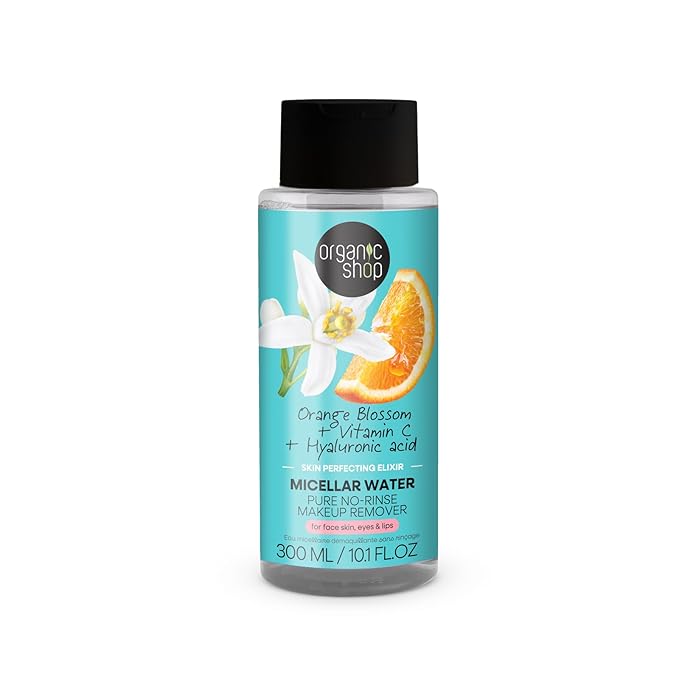 Organic Shop Micellar Water with Hyaluronic Acid & Vitamin C, Pure No-Rinse, Natural Hydrating Facial Cleanser - Organic Makeup Remover, For All Skin Types, Vegan, Cruelty Free. 300 ml