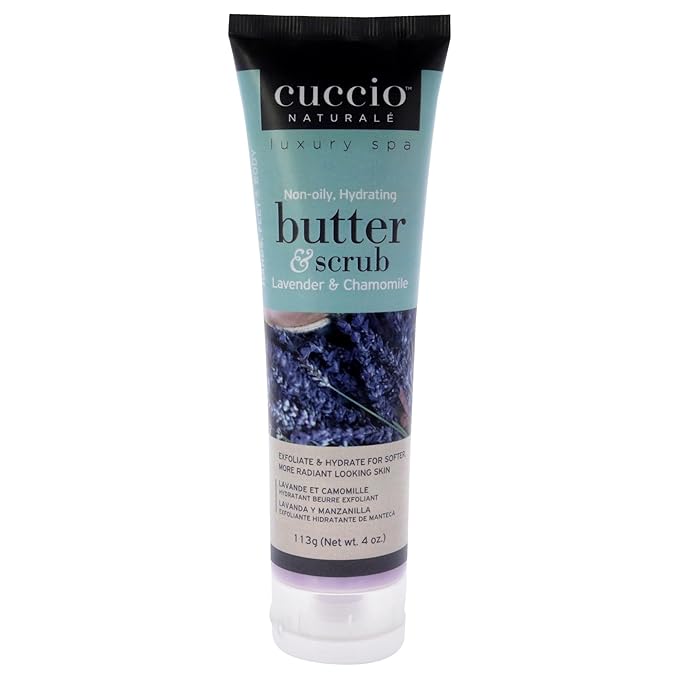 Cuccio Naturale Butter Scrub - Exfoliates And Hydrates - For Softer, Radiant Looking Skin - Infuses Moisture Into Dry Skin - Non-Oily 24 Hour Hydration - Creamy - Lavender And Chamomile - 4 Oz