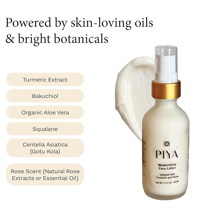 Piya Face Lotion – Brightening & Hydrating Daily Moisturizer with Turmeric, Bakuchiol, Aloe & Squalane (Pack of 2)
