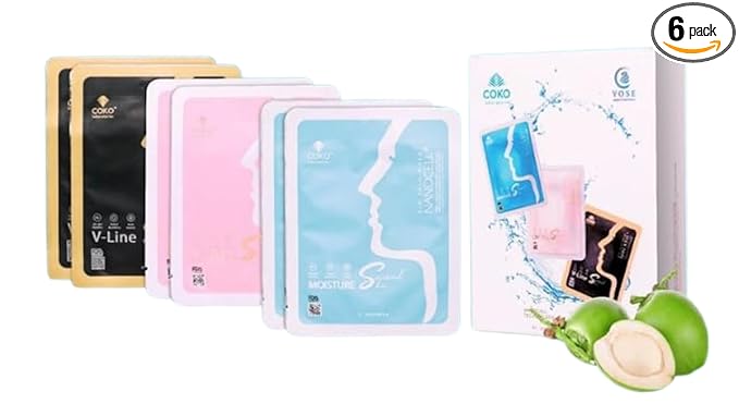 Yose Bio Mask Vegan Coconut Water Mask Sheet Hydration and Moisture Skin Rejuvenation Revitalization and Brightening Anti Aging Mat Na Sinh Hoc Yose Bio - (6 Packs/Box)