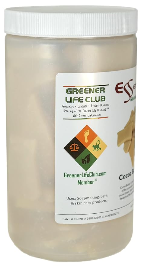 Essential Depot COCOA BUTTER CHIPS & CHUNKS - Unrefined - Organic - 1 lb - NO: Additives, Preservatives, Colorants, or Deodorizers - Unrefined - Safety Sealed HDPE Container with Screw Top Lid