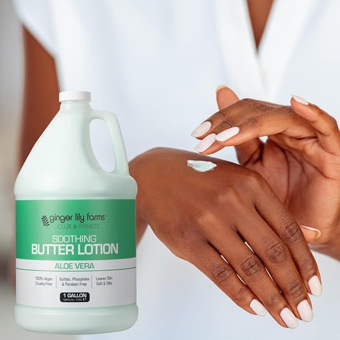 Ginger Lily Farms Club & Fitness Soothing Butter Lotion for Dry Skin, 100% Vegan & Cruelty-Free, Aloe Vera Scent, 1 Gallon (Pack of 4)