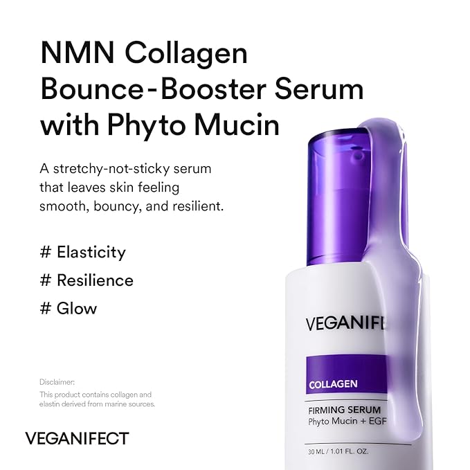 VEGANIFECT NMN Collagen Serum | Elasticity & Firm-Looking Booster with Peptides & Centella Asiatica & Hyaluronic Acid | Skin Resilience & Fine Line Care | Korean Skincare, 1.01 fl.oz