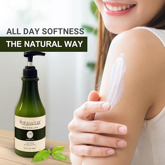 Spanature Green Tea Body Lotion For Women - Natural Green Tea Moisturizer for Face & Hands, Nourishing & Restoring Formula – Non-Greasy, Fast Absorbing - 750ml/25oz with Pump, Made in Korea