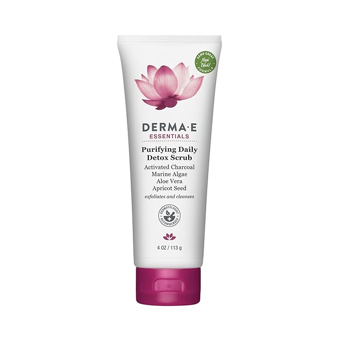 DERMA E Purifying Daily Facial Detox Scrub with Activated Charcoal and Seaweed Extract –Exfoliating Face Scrub Cleanses, Smooths and Brightens, 4oz