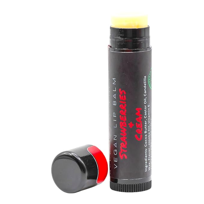 Vegan Lip Balm - All Natural and Free of Beeswax, Soy, Nut, and Top 9 Food Allergens (Strawberries and Cream)