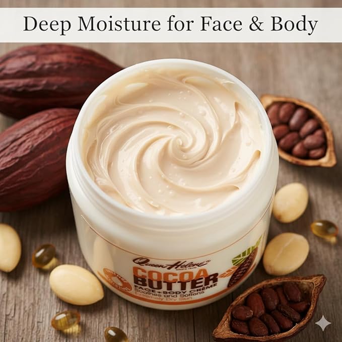 Queen Helene Cocoa Butter Face & Body Cream – Extra Rich Moisturizing Formula for Dry Skin | Softens, Smooths & Restores Radiance | 4.8 oz Jar (3 Pk)