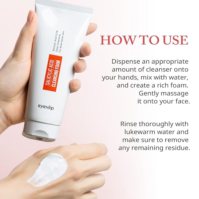 eyeNlip Salicylic Acid Cleansing Foam 5.07 fl oz - Gentle Exfoliating Face Wash with Tea Tree and Charcoal for Clear, Refreshed Skin, Korean Skincare