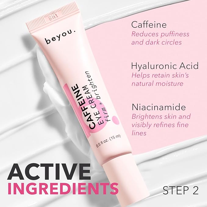Beyou. All Day Glow Korean Skincare Bundle - K-Beauty Vitamin C Face Cleanser + Caffeine Eye Cream + Skin Booster Hyaluronic Acid Oil-Free Gel Moisturizer - 3-Step Skin Care Holiday Gift Set
