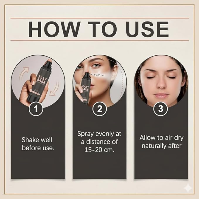 Easy Bake Setting Spray, Waterproof & Oil-Control Pore Smoothing Vegan Skin Care, 16H Long-Lasting, Sweatproof Formula for Matte Finish Makeup Sealant, 100ml