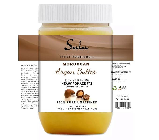 SULU ORGANICS 100% Pure Natural Unrefined Cold Pressed Argan Nut Butter 2 lbs/ 907 grams