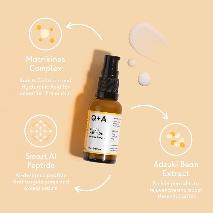Q+A Multi-Peptide Serum (30ml), Anti-Ageing Face Serum with Polypeptide, Fragrance Free, Smooths Wrinkles, Improves Tone and Elasticity, Skincare for a Youthful Glow