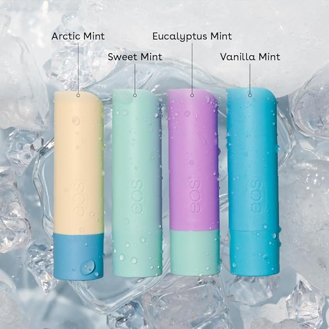 eos Natural Shea Minty Lip Balm Variety Pack - Artic, Vanilla, Sweet and Eucalyptus Mint, All-Day Moisture Lip Balm Gift Set, 0.14 oz, 4-Pack