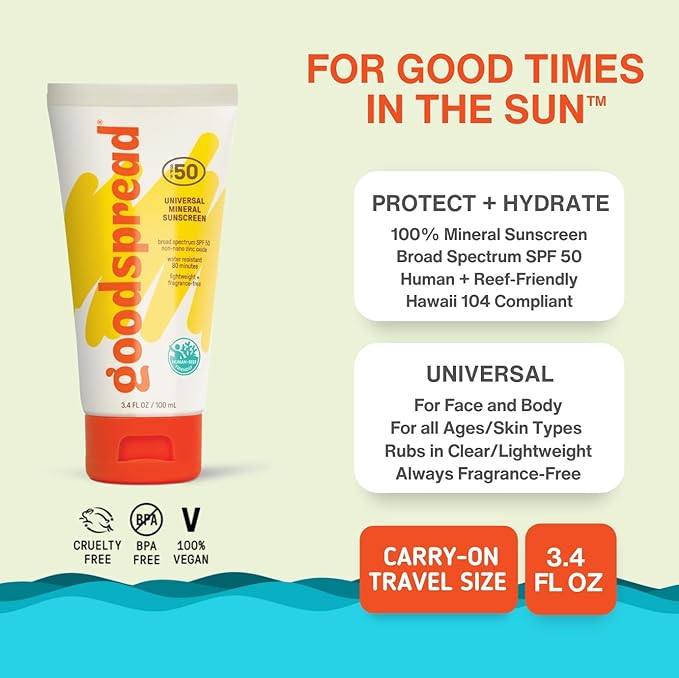 Mineral Sunscreen SPF 50 – No White Cast, Reef Safe, Non Nano Zinc Oxide, Water Resistant, Lightweight, Face & Body Sunscreen for Sensitive Skin – Goodspread