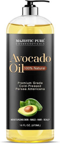 Majestic Pure Avocado Oil - 100% Pure & Natural - Premium Grade, Cold-Pressed, Hexane-Free Carrier Oil for Skin, Hair and Body - Moisturizing Skin, Hair and Scalp - 16 Fl Oz