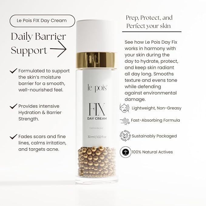Le Pois FIX Day Cream, Plant-Based Moisturizer for All Skin Types, Fragrance-Free Anti-Aging Hydration, Wrinkle Smoothing for Sensitive Mature Skin Care