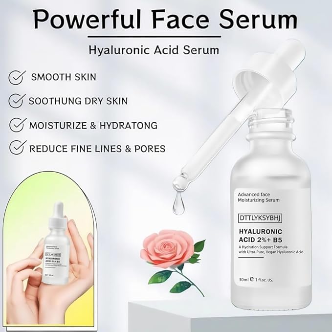 2% Hyaluronic Acid +B5 (Vitamin) Serum for Face - Hydrating & Plumping Skin Care, Anti-Aging, Moisturizing Treatment for Dry Skin, Vegan, Fragrance-Free, 1 fl oz