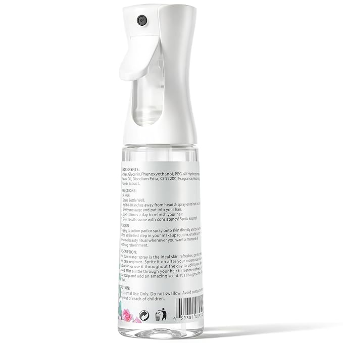Rose Water Spray for Face & Hair - 10 Fl Oz Hydrating Face Mist for All Skin Types - Refreshing Rose Toner for Face, Skin & Hair Care, Alcohol-Free & Gentle Formula