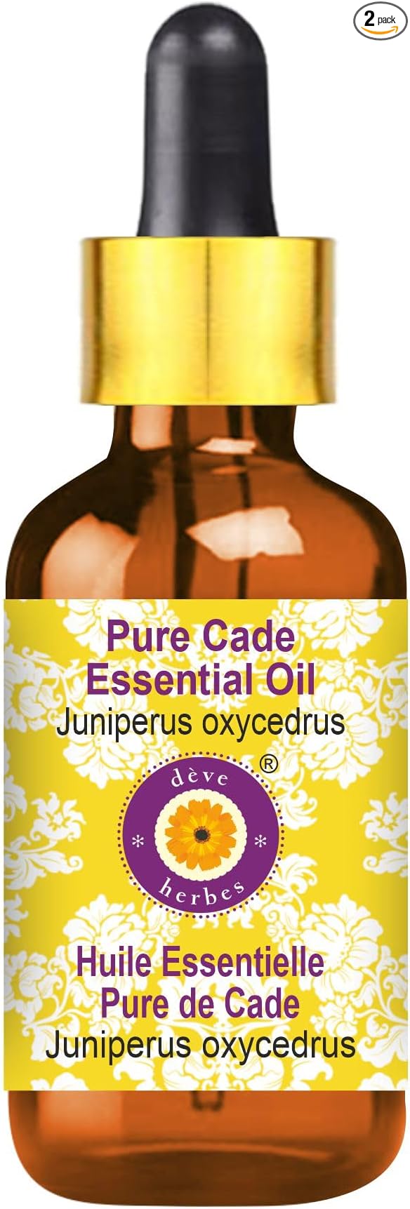 Deve Herbes Pure Cade Essential Oil (Juniperus oxycedrus) with Glass Dropper Steam Distilled 15ml (0.50 oz)