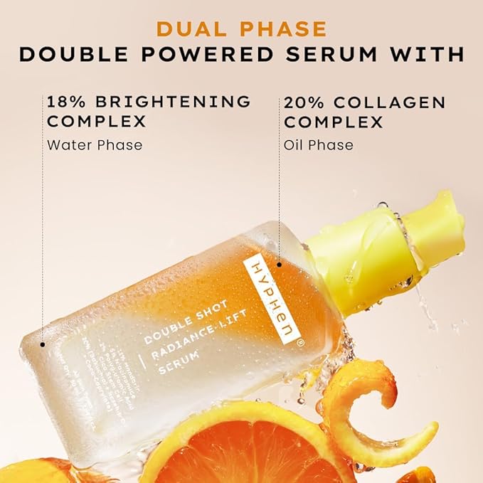 Hyphen 18% Brightening + 20% Collagen Face Serum | Double Serum with 11% Mandarin 5% Niacinamide 2% PGA & Bakuchiol | Winter Skincare | Brightening, Hydrating & Collagen Boost for Dry Skin - 50ml