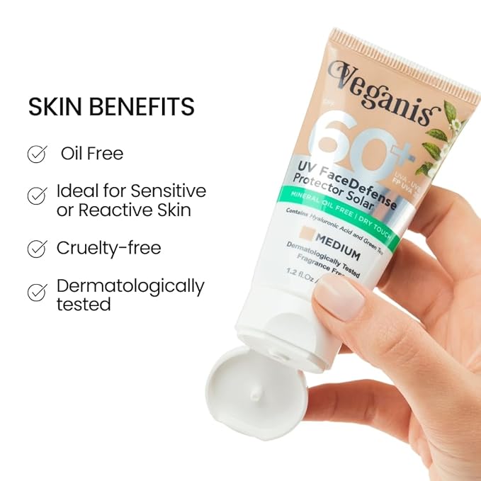 Sunscreen SPF 60 Medium Tone – Hyaluronic Acid & Green Tea – Tinted Face Sunscreen for Daily Use – Broad-Spectrum UVA/UVB & Blue Light Protection – Hydrating Dry-Touch Vegan Formula