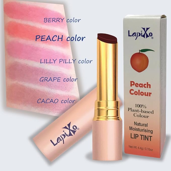 LAPIXO 100% Plant-based Color Lip Tint, Unique Formula, Natural + Moisturizing | 2-in-1 | Non-Toxic, All Food Ingredients, Antioxidant-rich, Natural Matte Sheer, Buildable, 4.4g/0.15oz (Peach color)
