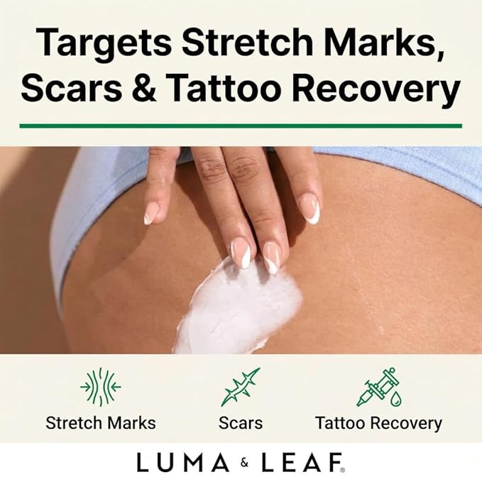 LUMA & LEAF Whipped Body Butter 5 oz, Natural Shea Butter Body Cream with Grapeseed Oil, Vitamin E & Prickly Pear, Deep Hydration for Dry Skin, Stretch Marks & Scars, Fragrance Free, Clean Skincare