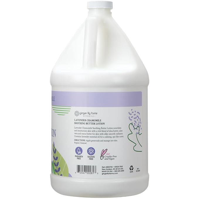 Ginger Lily Farms Botanicals Soothing Butter Lotion for Dry Skin, 100% Vegan & Cruelty-Free, Lavender Chamomile Scent, 1 Gallon (Pack of 4)
