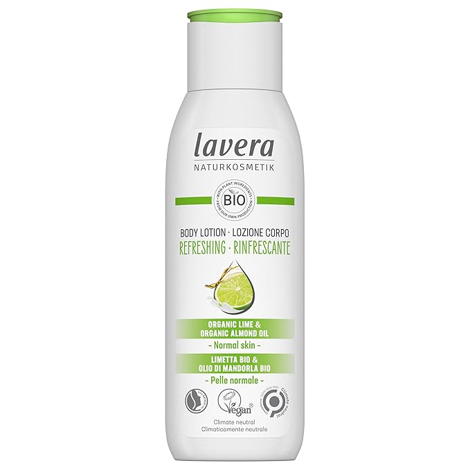 lavera Body Lotion Refreshing - Body Milk with lime & almond oil fragrance - body milk for normal skin - PETA certified - biodegradable - vegan - natural cosmetics - 6.76 fl.oz.