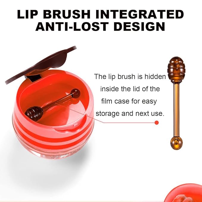 Strawberry & Honey Lip Balm, Vitamin E Lip Masks & Moisturizing/Hydrating Propolis Lip Sleeping Mask With Brush, Nourish And Repair Lip Skin Winter Lip Care Products (Strawberry)