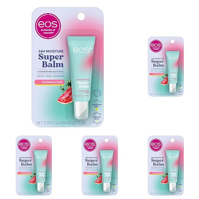 eos 24H Moisture Super Balm- Watermelon Frosé, Lip Mask, Day or Night Lip Treatment, Made for Sensitive Skin, 0.35 fl oz (Pack of 5)