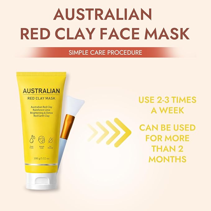 Australian Red Clay Face Mask - Deep Cleansing Detox Mud Mask with Kakadu Plum & Desert Lime - Pore Minimizing Natural Clay Mask for All Skin Types - 3.52 oz