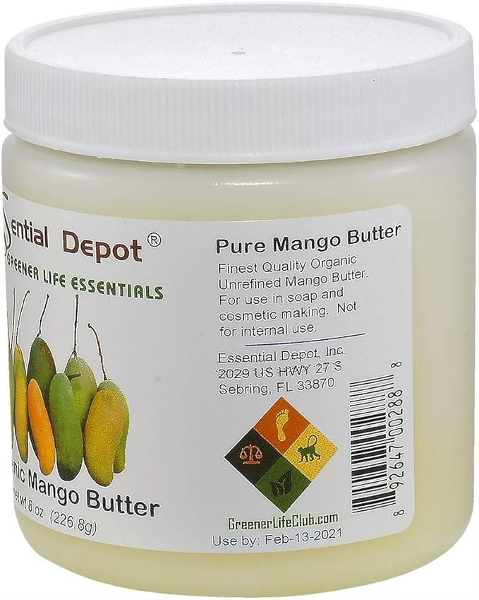 Essential Depot Mango Butter - 8 oz Net wt - No Additives - No Scent - Organic - Used in Creams, Lotion Bars and Sticks, Lip Balms, Body Butters and Many Other Skin Care Products
