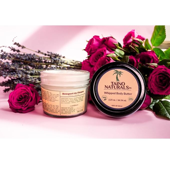 Whipped Body Butter – Bouquet de Fleurs – Floral Scent, Shea & Mango Butter – 100% Natural Moisturizer for Dry Skin – 2.25 oz – Glass Jar