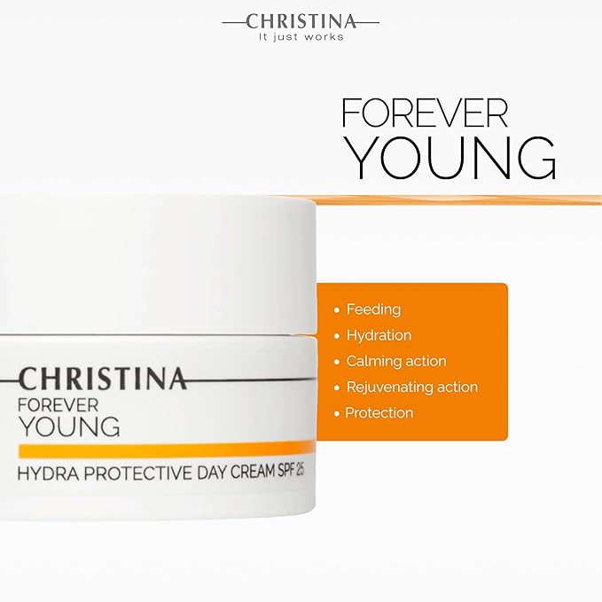Christina Forever Young Hydra Protective Day Cream SPF 25-50ml - UVA/UVB, Non-Comedogenic and Lightweight Face Moisturizer with Sunscreen for Combination, Dry, Normal, Oily & Sensitive Skin