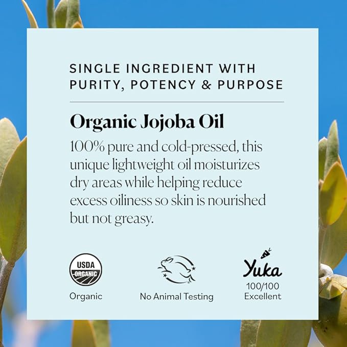 Sky Organics Organic Jojoba Oil for Face, Balancing Oil for Light Hydration & Helps Reduce Excess Oiliness, Suitable For Oily, Combination and Blemish-Prone Skin, 100% Pure & Cold-Pressed, 1 fl oz