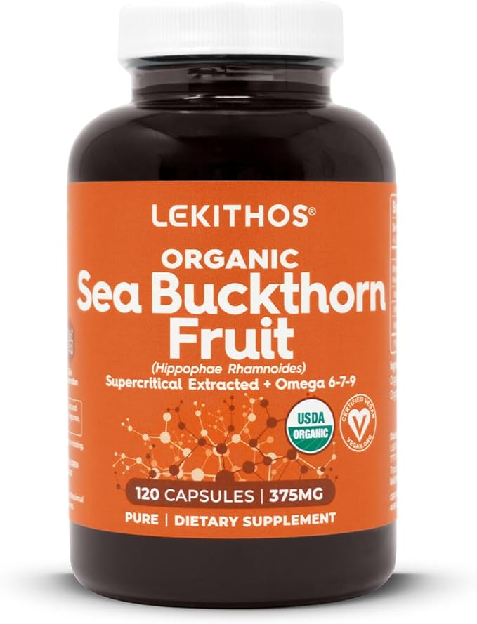 Organic Sea Buckthorn Capsules | Organic Omega 6-7-9 Complex | 1125mg Per Serving | Supports Skin Barrier and Inflammatory Response | USDA Organic, Vegan, Non-GMO, Gluten-Free | 120 Capsules