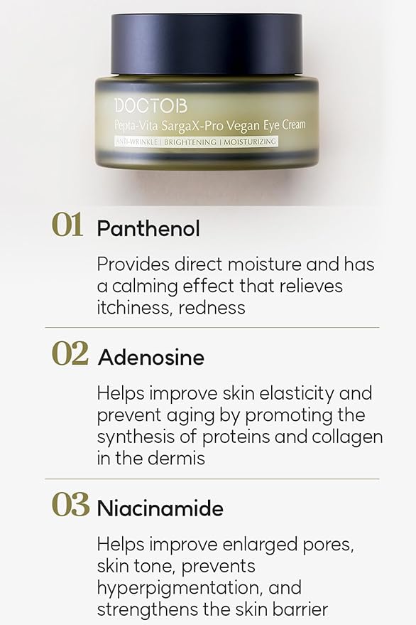 TheMogan DOCTOB Pepta-Vita SargaX-Pro Vegan Eye Cream Revitalize, Anti-Aging, Reduce Deep Wrinkle, Firming, Dark Cricle, 12 Hyaluronic Acid + 6 Peptide + Adenosine 1.1oz