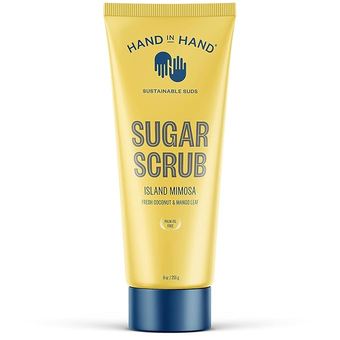 Hand in Hand Sugar Scrub, Gentle Exfoliation For All Skin Types, 9 Ounce, Fresh Coconut & Mango Leaf, Island Mimosa Scent, Single