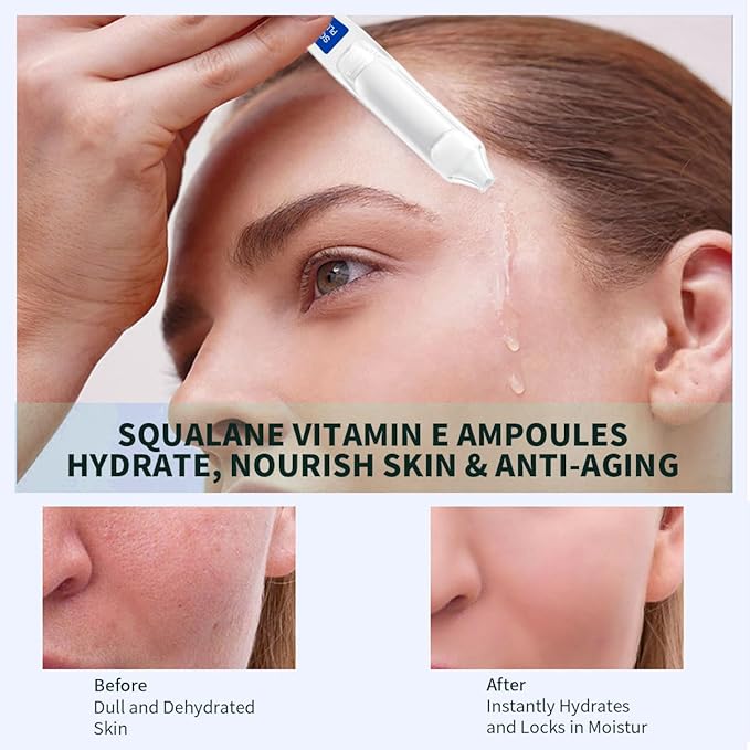 Squalane + Ceramide Face Serum with Vitamin E, Vitamin B5 and Vitamin A derivative, Deep Hydration & Skin Barrier Repair & Plump Skin, Lightweight Non-Greasy 15 Single-Use Ampoules