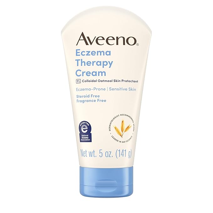 Aveeno Eczema Therapy Daily Moisturizing Body Cream for Itchy, Dry, Sensitive Skin, Soothing Eczema Relief Cream, 1% Colloidal Oatmeal Skin Protectant, Dye-, Steroid- & Fragrance-Free, 5 oz