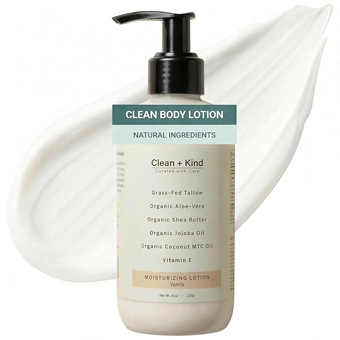 Daily Moisturizing Lotion – Tallow Body Lotion with Aloe Vera, Shea Butter, Jojoba Oil, MCT Oil & Vitamin E – Deep Hydration for Dry, Rough, Sensitive Skin (8 oz, Vanilla)