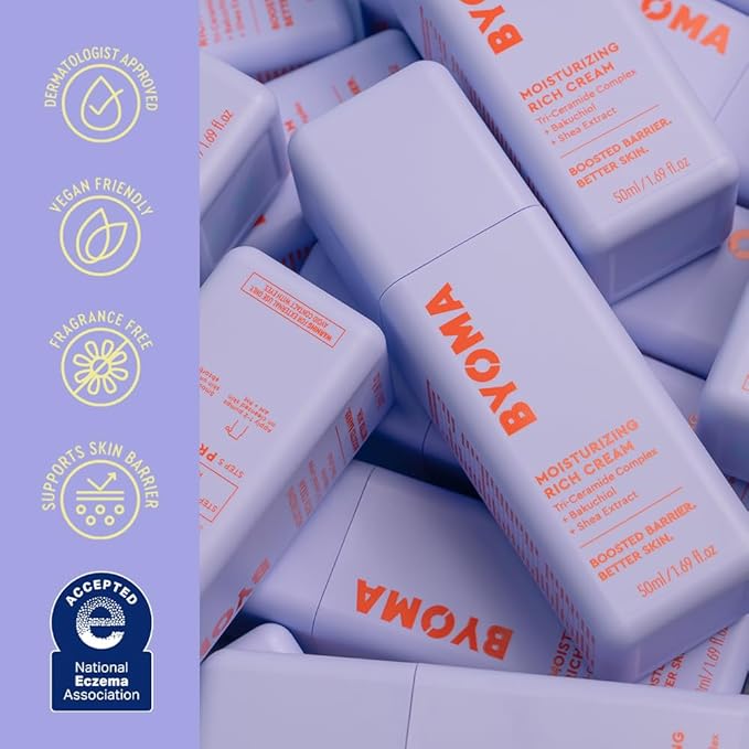 BYOMA Moisturizing Rich Cream-Barrier Repair Cream Face Lotion with Bakuchiol&Shea Extract-Ceramide Face Moisturizer for Dry Skin-Anti Wrinkle,Alcohol Free-Face Moisturizer-1.69 fl.oz,(Pack of 2)