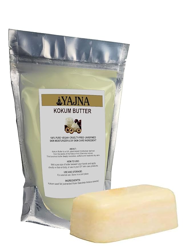 Yajna Organic Raw Kokum Butter 100% Pure,Natural & Unrefined| Skin Moisturizer For Face, Body & Hair| 8 OZ/230 GM Ivory/White Grade A | DIY Creams, Balms, Lotions, Soaps| Moisturizes Dry Skin