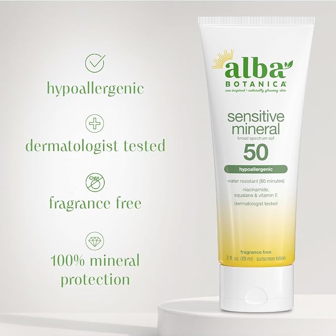 Alba Botanica Sensitive Mineral Sunscreen Lotion SPF 50, 3 Oz