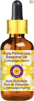 Deve Herbes Pure Palmarosa Essential Oil (Cymbopogon martinii) with Glass Dropper Steam Distilled 10ml (0.33 oz)