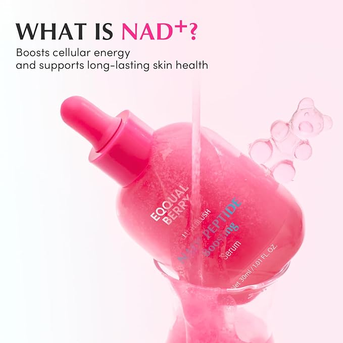 EQQUALBERRY NAD+ Peptide Boosting Serum – Niacinamide 2% + 14 Peptides + Vegan Collagen Anti-Aging Korean Skincare Face & Neck & Body Serum | Firming & Lifting Pink Serum (1.01oz / 30ml)