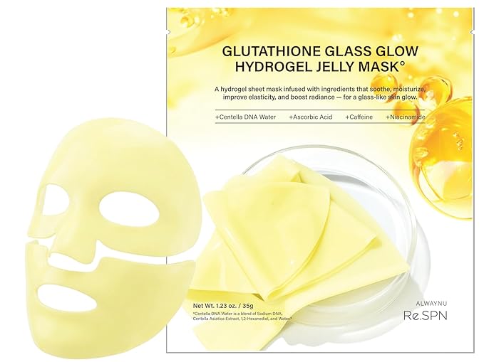 Re.SPN Vegan Cica PDRN Glass Glow Hydrogel Mask - [205% Glow Boost] 1EA, Glutathione & Sodium DNA for Repair, Hydrating & Plumping Korean Face Mask, Firming